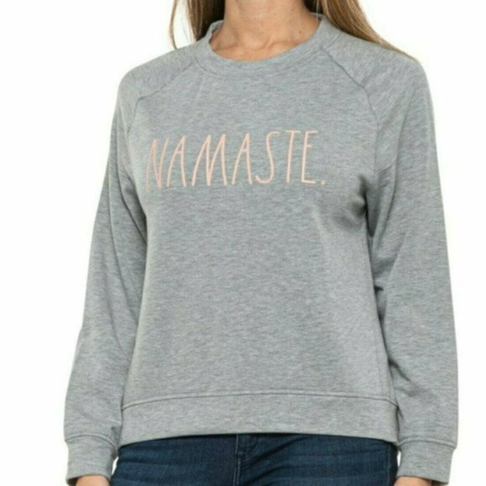 Rae Dunn "Namaste" Spellout Sweatshirt Women's XS Gray Pink Graphic NEW